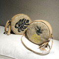 Round rattan bag trendy handwoven phone bags meticulously straw bag for dating travelling with strong leather